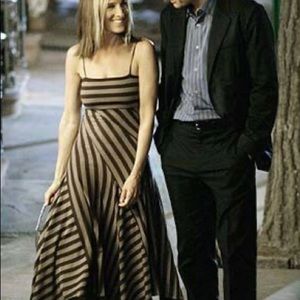 Ella Moss chocolate striped spaghetti strap midi dress with drawstring waist